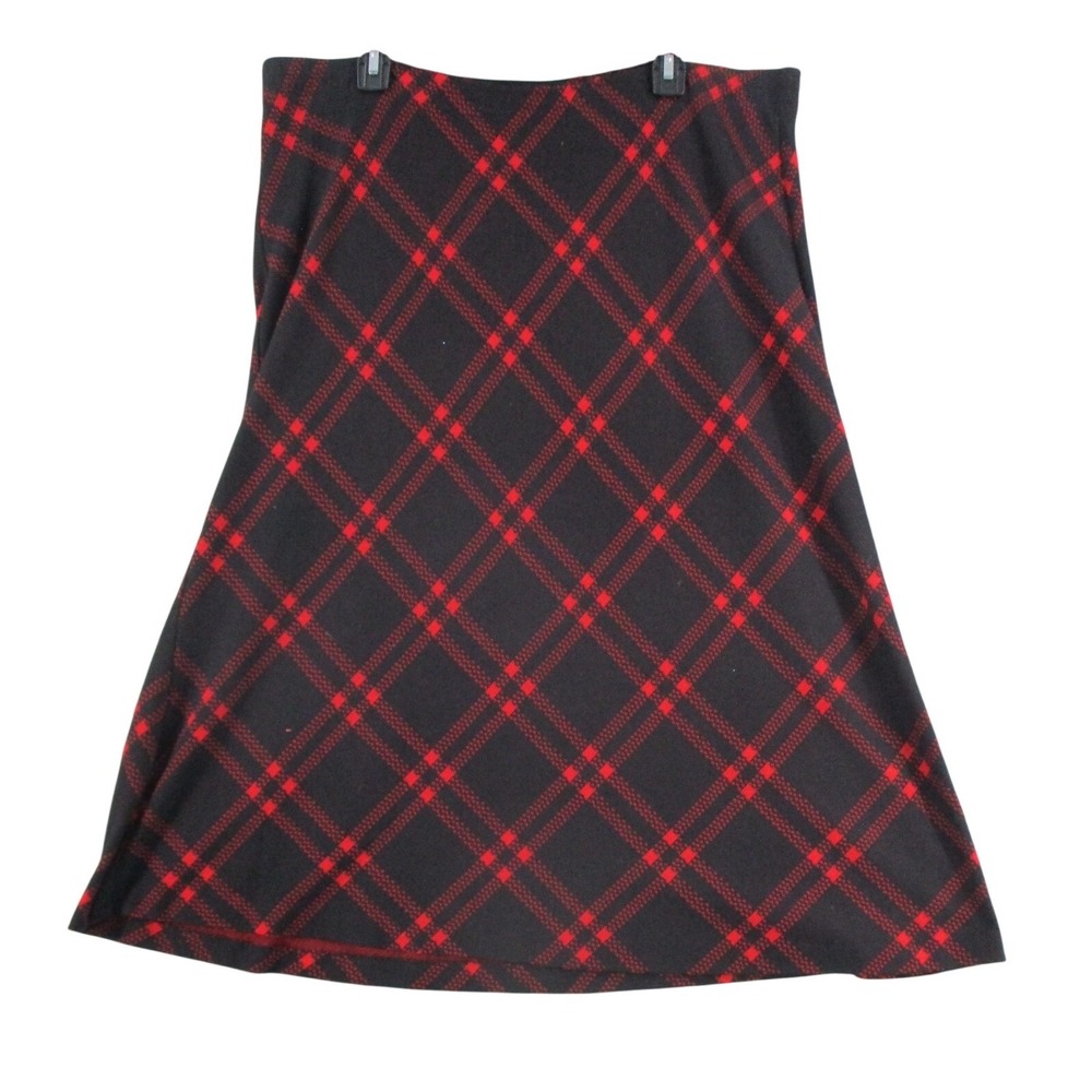 Cathy Daniels Womens Red Black Plaid A-Line Knit Skirt Large